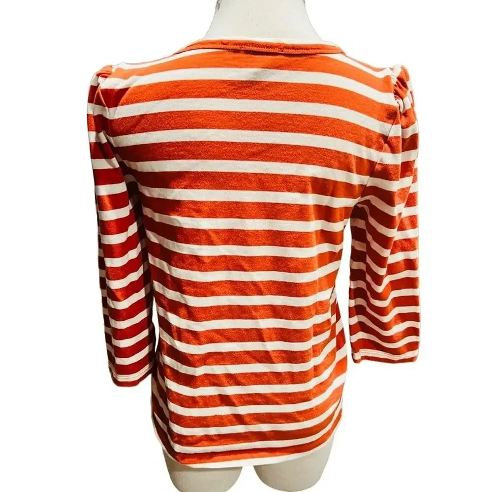 J. Crew striped puff sleeve top 3/4 Sleeve Rusty Orange/ White Size S